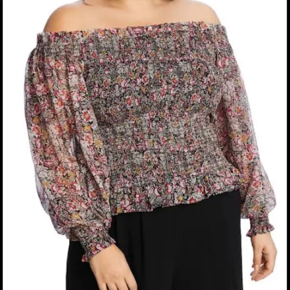 1.State Plus Womens Floral Smocked Blouse 2x